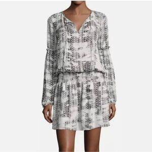 PARKER 100% Silk "Maeve" Blk/White Geometric Print Smock Waist Urban-Chic Mini M